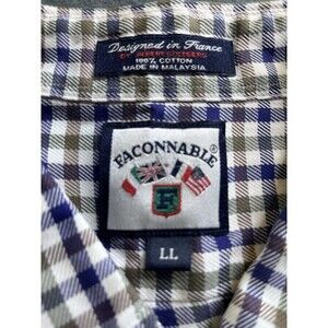 Faconnable Shirt Mens Large Brown Green Purple Plaid Check Long Sleeve